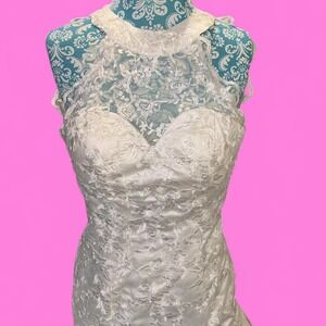 New with tags White lace halter neck wedding dress with train